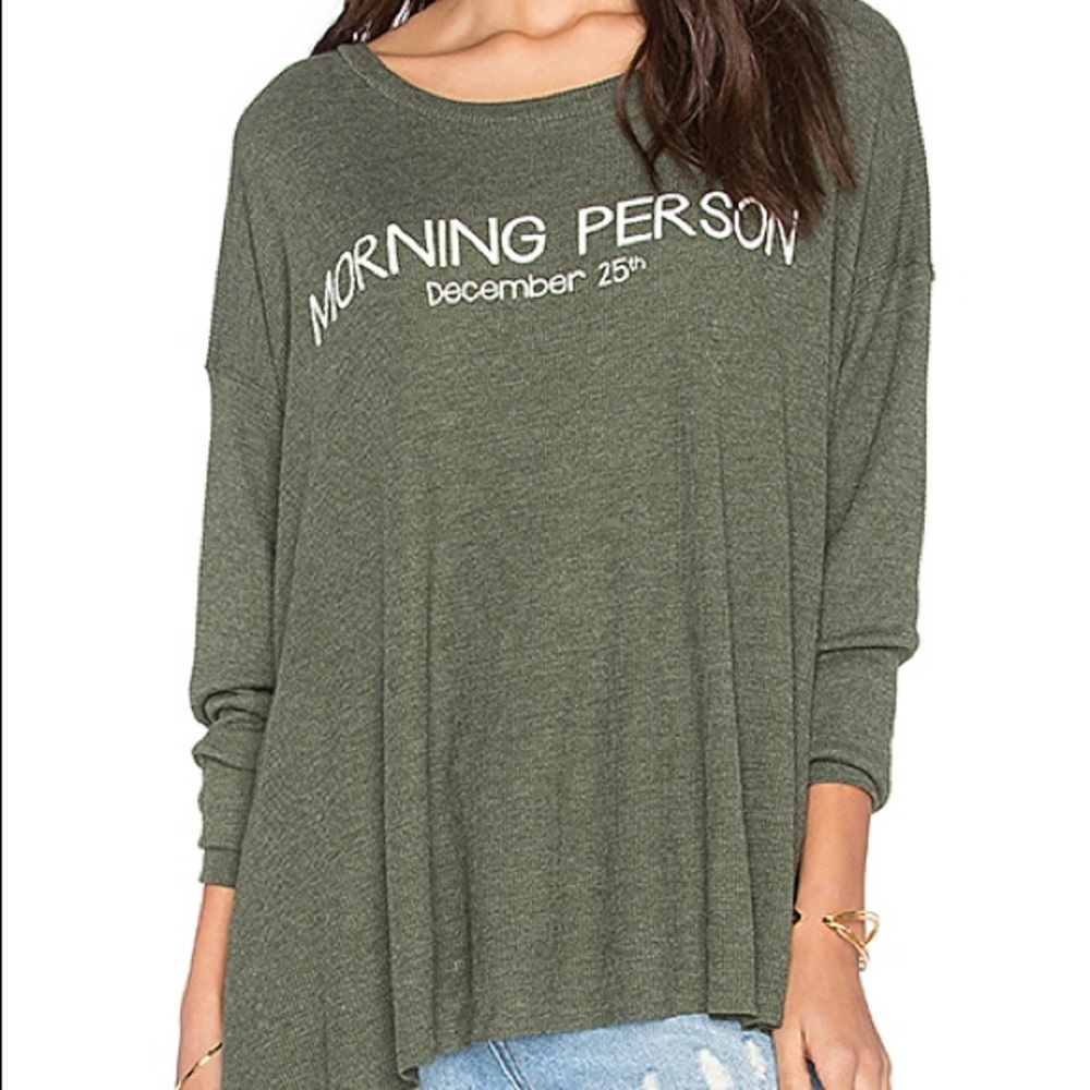 wildfox morning person thermal tee olive green